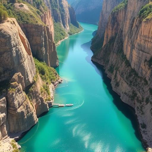 Une vue plongeante sur les Gorges du Verdon, avec ses eaux turquoise et ses falaises vertigineuses.