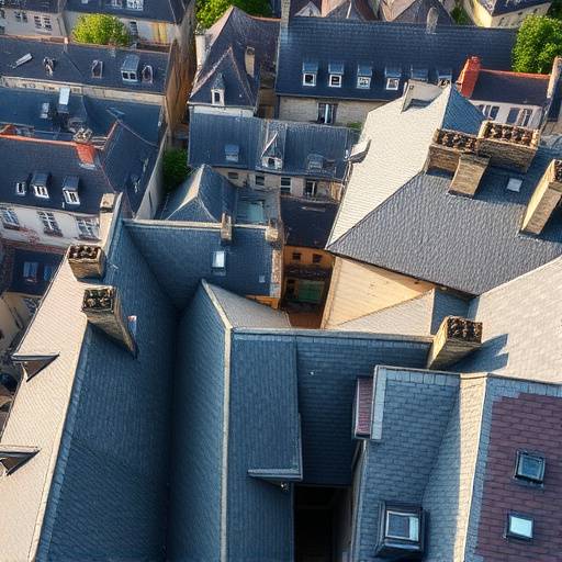 Une vue plongeante sur les toits en ardoise de Saint-Malo, une ville fortifiée en Bretagne.
